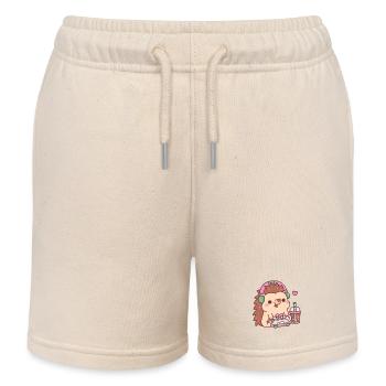 Cute Hedgehog With Game Controller And Boba Tea - Kids Organic Sweat Shorts by Stanley/Stella - soft Ecru - Front