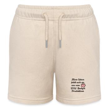 Low Budget Mood – Funny Broken Piggy Bank Cartoon - Kids Organic Sweat Shorts by Stanley/Stella - soft Ecru - Front