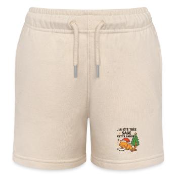 Wise and Gourmet Christmas Cat - Kids Organic Sweat Shorts by Stanley/Stella - soft Ecru - Front