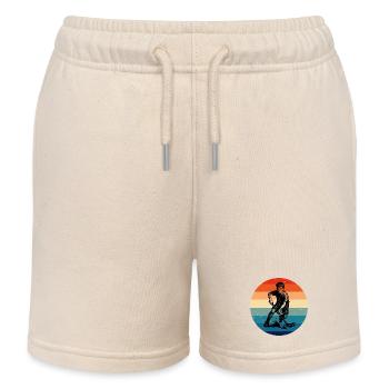 Minimalistisches Floorball Motiv - Kinder Organic Joggingshorts Mini Bolter von Stanley/Stella - Natur - Vorne