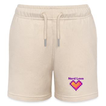 Nerd Love – Pixel Heart, Gamer Lovee Language - Kids Organic Sweat Shorts by Stanley/Stella - soft Ecru - Front