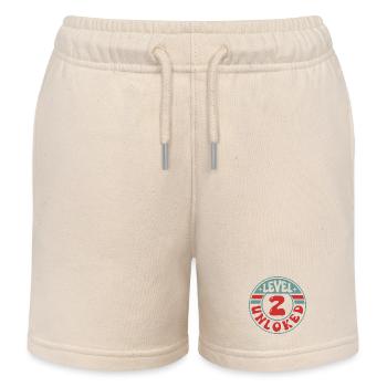 Level 2 Unlocked – Cool Gamer Birthday Design - Kids Organic Sweat Shorts by Stanley/Stella - soft Ecru - Front