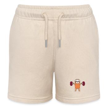 Sloth doing weightlifting in the gym Lazy resolutions - Kids Organic Sweat Shorts by Stanley/Stella - soft Ecru - Front