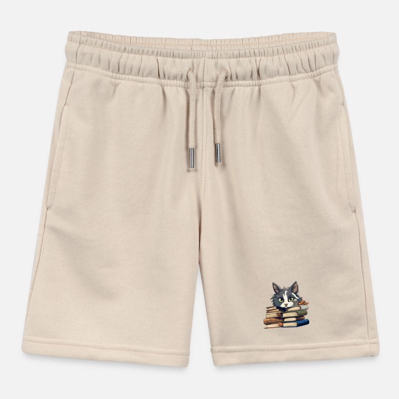 Book Stack Cat Bibliophile Kids Organic Sweat Shorts by Stanley/Stella
