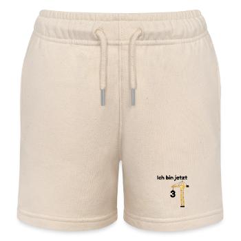 3rd Birthday Kids Shirt – Construction Crane Motif - Kids Organic Sweat Shorts by Stanley/Stella - soft Ecru - Front