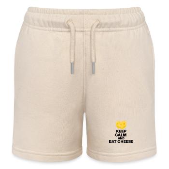 KEEP CALM AND EAT CHEESE, CHEESE JUNKIE GIFT 🧀 - Kids Organic Sweat Shorts by Stanley/Stella - soft Ecru - Front