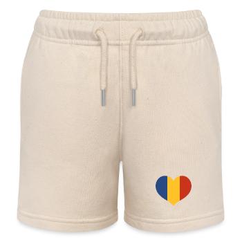 Romanian Flag Heart - Kids Organic Sweat Shorts by Stanley/Stella - soft Ecru - Front