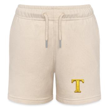 Motif en T doré avec éclat - Short de jogging enfant bio Stanley/Stella - écru doux - Devant
