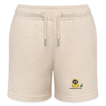 Rainy Owl in Yellow Raincoat - Kids Organic Sweat Shorts by Stanley/Stella - soft Ecru - Front