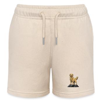 Golden Retriever Dog on Rock Golden Portrait - Kids Organic Sweat Shorts by Stanley/Stella - soft Ecru - Front