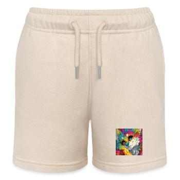 Rainbow Fur Cuddly Cat - Kids Organic Sweat Shorts by Stanley/Stella - soft Ecru - Front