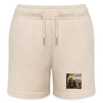 Japanese Tanuki Monk Design - Kids Organic Sweat Shorts by Stanley/Stella - soft Ecru - Front