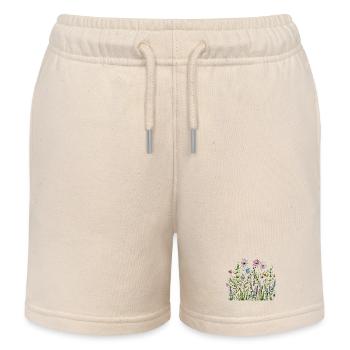 Wildflower Meadow Sketch - Kids Organic Sweat Shorts by Stanley/Stella - soft Ecru - Front