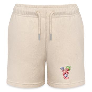 Muscular Chilli Cartoon Pepper Lifting Weights - Kids Organic Sweat Shorts by Stanley/Stella - soft Ecru - Front