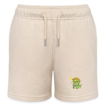 Sunny dinosaur with iced drink - Kids Organic Sweat Shorts by Stanley/Stella - soft Ecru - Front