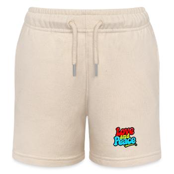 Love and Peace Retro Groovy Inschrift - Kinder Organic Joggingshorts Mini Bolter von Stanley/Stella - Natur - Vorne