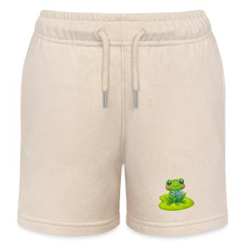 Cute frog with bouquet of flowers - Kids Organic Sweat Shorts by Stanley/Stella - soft Ecru - Front