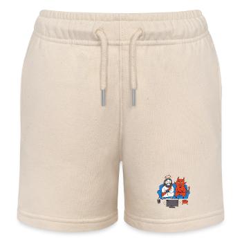 Duo drôle jouant sur le canapé - Jésus et Démon - Short de jogging enfant bio Stanley/Stella - écru doux - Devant