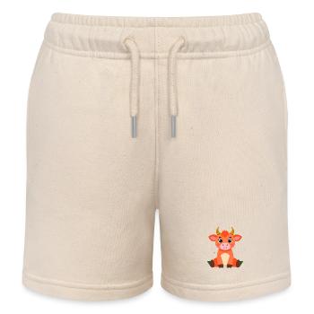 Süße Highland Kuh sitzend - Lustiges Comic Design - Kinder Organic Joggingshorts Mini Bolter von Stanley/Stella - Natur - Vorne