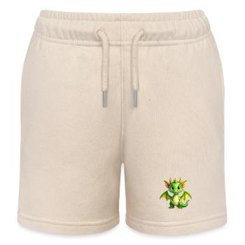 Petit Dragon Vert – Personnage mignon de bande dessinée Kawaii - Short de jogging enfant bio Stanley/Stella - écru doux - Devant