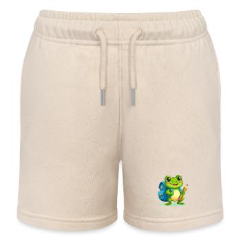 Grenouille avec enclos et sacoche pour l’inscription scolaire - Short de jogging enfant bio Stanley/Stella - écru doux - Devant