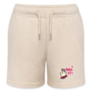 Goose Love Skiing - Kids Organic Sweat Shorts by Stanley/Stella - soft Ecru - Front