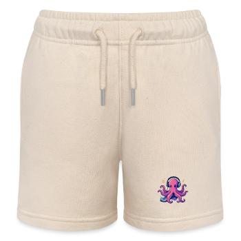 Octopus DJ with headphones on turntable - Kids Organic Sweat Shorts by Stanley/Stella - soft Ecru - Front