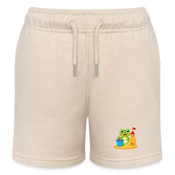 Kawaii-Frosch am Strand mit Eimer & Sandburg – Süß - Kinder Organic Joggingshorts Mini Bolter von Stanley/Stella - Natur - Vorne