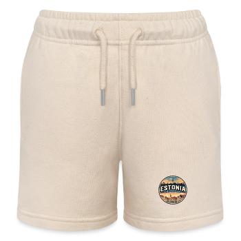 Retro Estonia Tallinn Old Town Badge - Kids Organic Sweat Shorts by Stanley/Stella - soft Ecru - Front