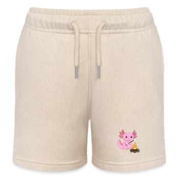 Pink Axolotl Grilling Marshmallow at Campfire – Sweet - Kids Organic Sweat Shorts by Stanley/Stella - soft Ecru - Front
