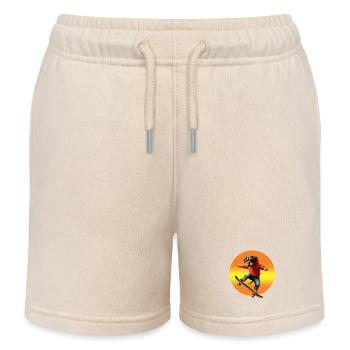 Skater Dachshund Oscar in Hoodie - Kids Organic Sweat Shorts by Stanley/Stella - soft Ecru - Front
