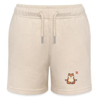 Zen Shiba Pup Meditation - Kids Organic Sweat Shorts by Stanley/Stella - soft Ecru - Front