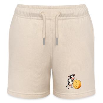 Cow Meets Cheese Cartoon - Kids Organic Sweat Shorts by Stanley/Stella - soft Ecru - Front