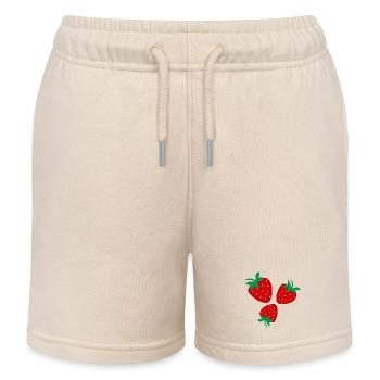 Trois fraises rouge vif - Short de jogging enfant bio Stanley/Stella - écru doux - Devant