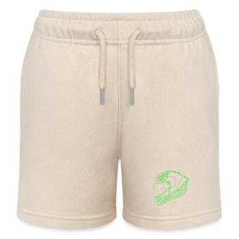 Neon Green Helmet - Visor - Kids Organic Sweat Shorts by Stanley/Stella - soft Ecru - Front