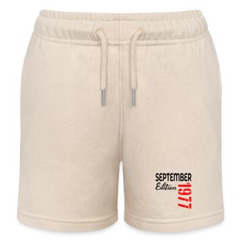 49th Birthday - September 1977 - Kids Organic Sweat Shorts by Stanley/Stella - soft Ecru - Front