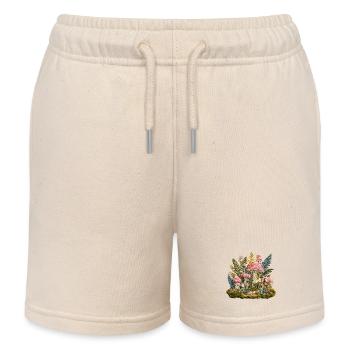 Forest Mushroom Embroidery Flora Patch - Kids Organic Sweat Shorts by Stanley/Stella - soft Ecru - Front