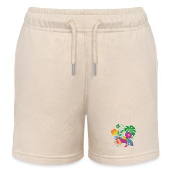 Tropical Flowers and Leaves Design - Kids Organic Sweat Shorts by Stanley/Stella - soft Ecru - Front