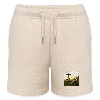 Jesus Will Come Again Mountain Cross Spiritual Gra - Kids Organic Sweat Shorts by Stanley/Stella - soft Ecru - Front