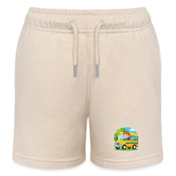 Yellow school bus for school enrolment – back-to-school bus - Kids Organic Sweat Shorts by Stanley/Stella - soft Ecru - Front