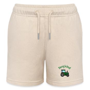 Village Kid Tractor Farmer Country Life Tractor - Kids Organic Sweat Shorts by Stanley/Stella - soft Ecru - Front