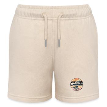 Retro Nagoya Castle Cherry Blossom Badge - Kids Organic Sweat Shorts by Stanley/Stella - soft Ecru - Front