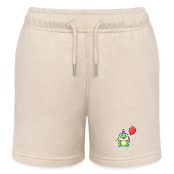 Party Frog with Balloon - Kids Organic Sweat Shorts by Stanley/Stella - soft Ecru - Front