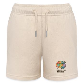 Colorful Brain Puzzle: Unique Minds - Kids Organic Sweat Shorts by Stanley/Stella - soft Ecru - Front