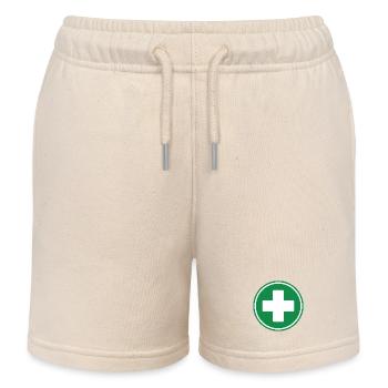 Green First Aid Cross Medical Emergency Healthcare - Kids Organic Sweat Shorts by Stanley/Stella - soft Ecru - Front