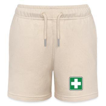 First Aid Medical Cross Green Healthcare Safety  - Kids Organic Sweat Shorts by Stanley/Stella - soft Ecru - Front