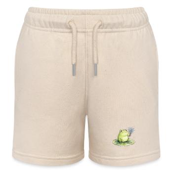 Grenouille mignonne avec des fleurs de myosotis - Short de jogging enfant bio Stanley/Stella - écru doux - Devant
