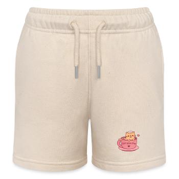 Katzen-Puccino Süße getigerte Katze in Kaffeetasse - Kinder Organic Joggingshorts Mini Bolter von Stanley/Stella - Natur - Vorne