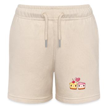 Cheesecake Couple Love Cake Heart Comic - Kids Organic Sweat Shorts by Stanley/Stella - soft Ecru - Front
