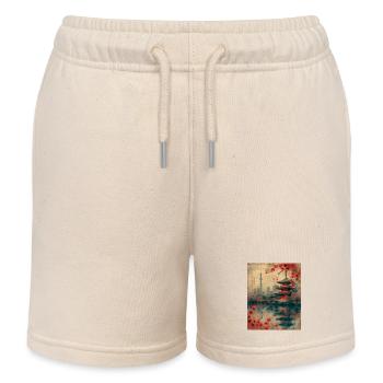 Harmonie orientale : Vintage Tokyo Skyline avec cerisier - Short de jogging enfant bio Stanley/Stella - écru doux - Devant